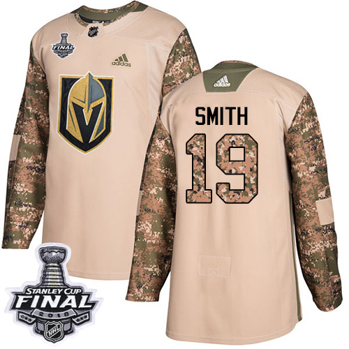 Adidas Golden Knights #19 Reilly Smith Camo Authentic Veterans Day 2018 Stanley Cup Final Stitched Youth NHL Jersey